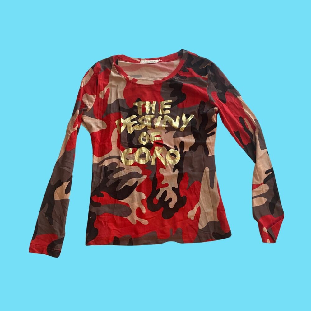 Mesh Camo and pink with gold lettering long sleeves shirt size small